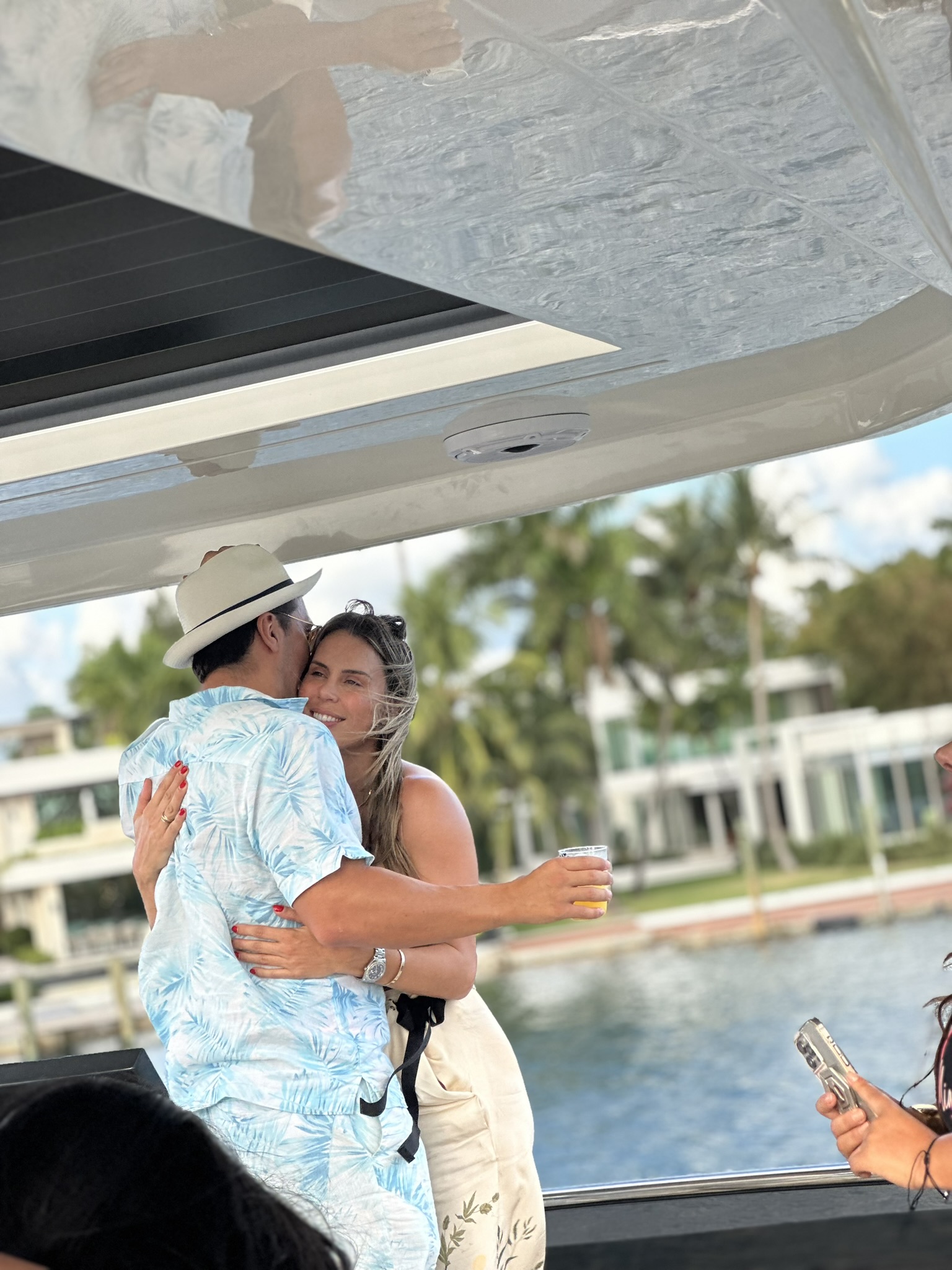 An embrace aboard the boat